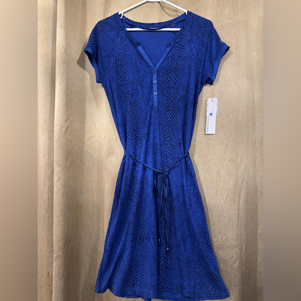 Calvin Klein Blue and Black Viscose Sheath Dress